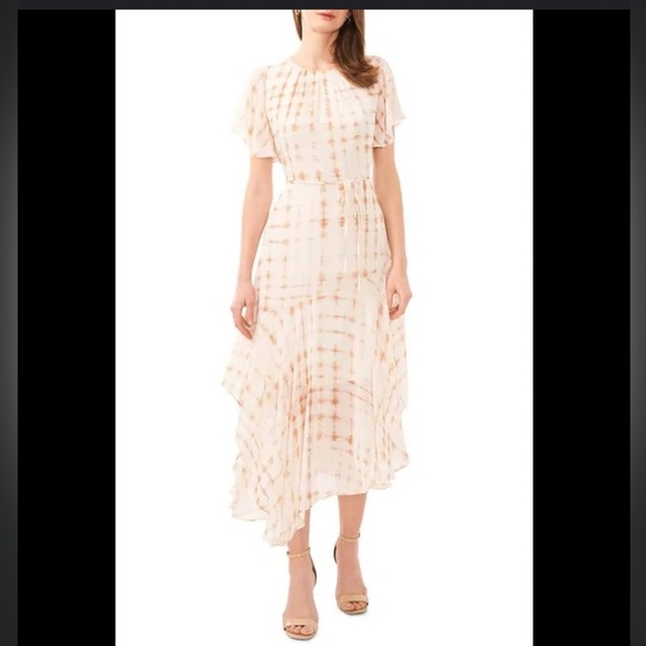 Halogen Women's Print Flutter Sleeve Asymmetric Dress Like New Size L Midi - Picture 1 of 7